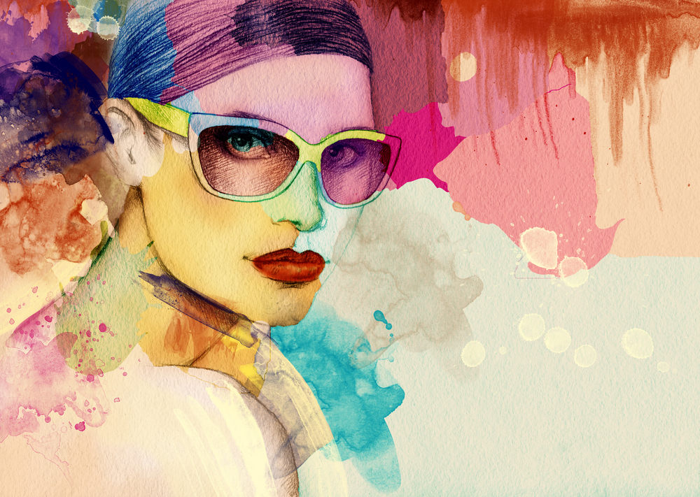 Woman,Face.,Hand,Painted,Fashion,Illustration